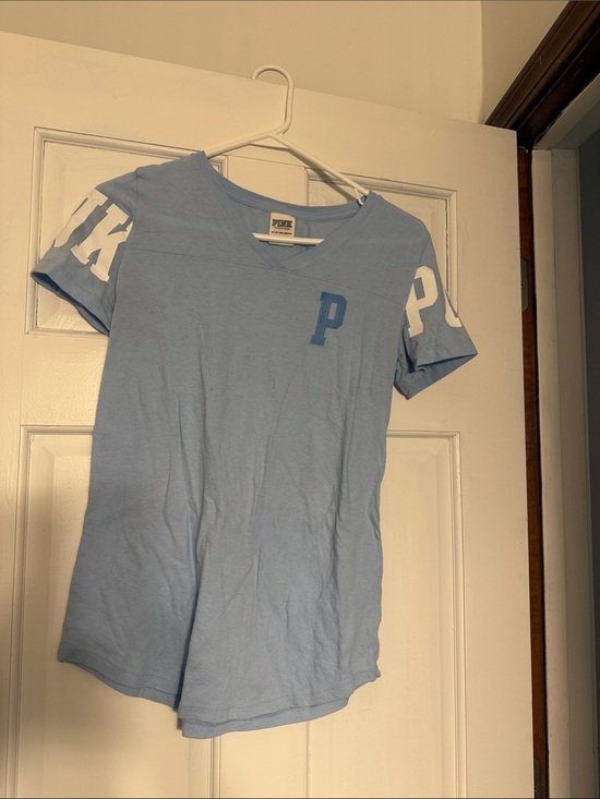 PINK Victoria's Secret Tops - PINK Victoria's Secret Blue V‑Neck Tee with P Logo